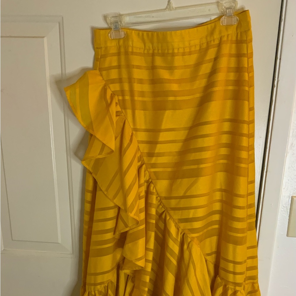 Yellow Asymmetrical Ruffle Stripe Skirt - Women's